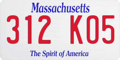 MA license plate 312KO5
