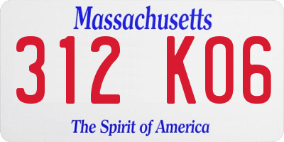 MA license plate 312KO6