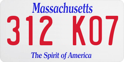MA license plate 312KO7
