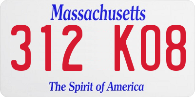 MA license plate 312KO8