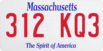 MA license plate 312KQ3