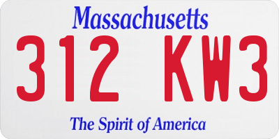 MA license plate 312KW3