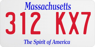 MA license plate 312KX7