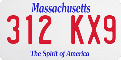 MA license plate 312KX9