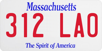 MA license plate 312LA0