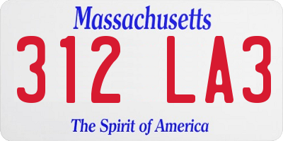 MA license plate 312LA3