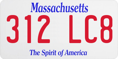 MA license plate 312LC8