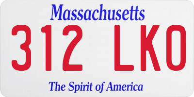MA license plate 312LK0