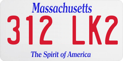 MA license plate 312LK2