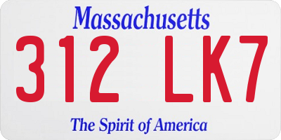 MA license plate 312LK7