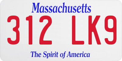 MA license plate 312LK9