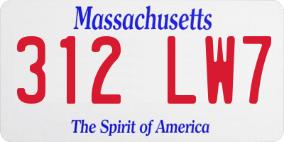MA license plate 312LW7