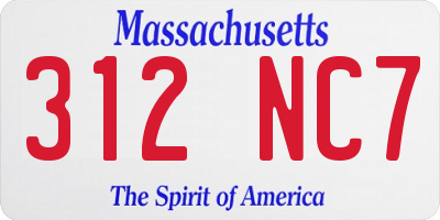 MA license plate 312NC7