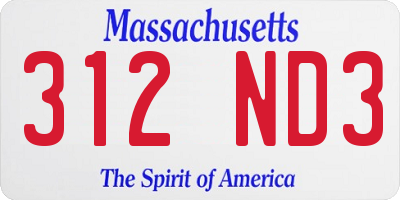 MA license plate 312ND3