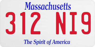 MA license plate 312NI9