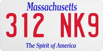 MA license plate 312NK9