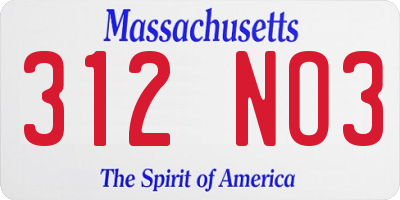 MA license plate 312NO3