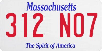 MA license plate 312NO7