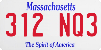 MA license plate 312NQ3