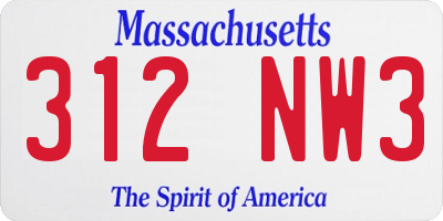 MA license plate 312NW3