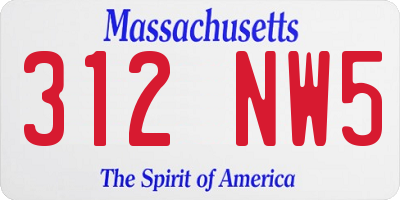 MA license plate 312NW5