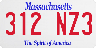 MA license plate 312NZ3