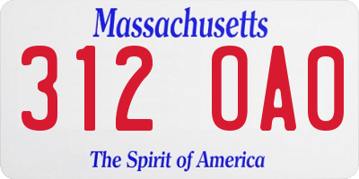 MA license plate 312OA0