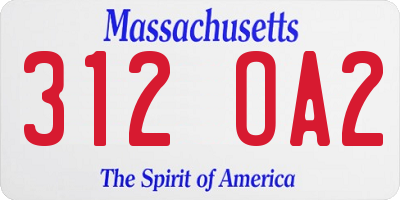 MA license plate 312OA2