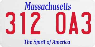 MA license plate 312OA3