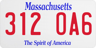 MA license plate 312OA6