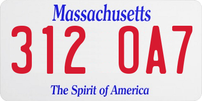 MA license plate 312OA7