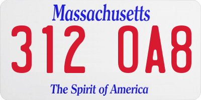 MA license plate 312OA8