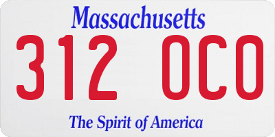 MA license plate 312OC0