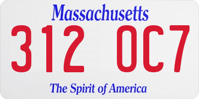 MA license plate 312OC7