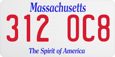 MA license plate 312OC8