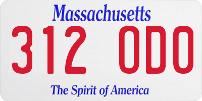 MA license plate 312OD0