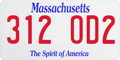 MA license plate 312OD2