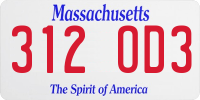 MA license plate 312OD3