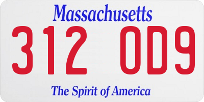 MA license plate 312OD9