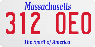 MA license plate 312OE0