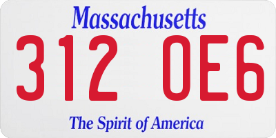 MA license plate 312OE6