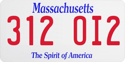 MA license plate 312OI2
