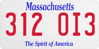 MA license plate 312OI3