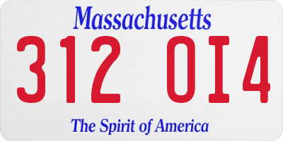 MA license plate 312OI4