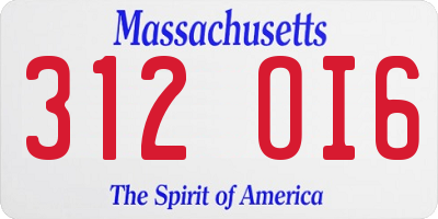 MA license plate 312OI6