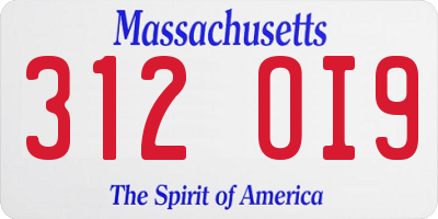 MA license plate 312OI9