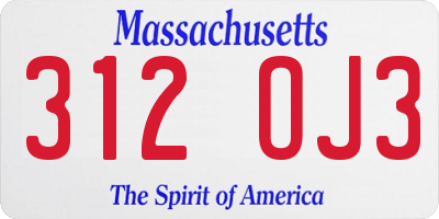 MA license plate 312OJ3