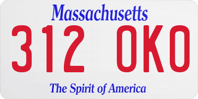 MA license plate 312OK0