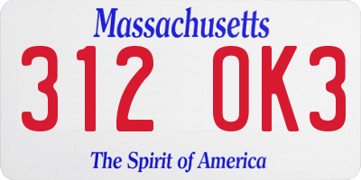 MA license plate 312OK3