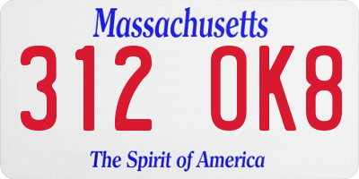 MA license plate 312OK8